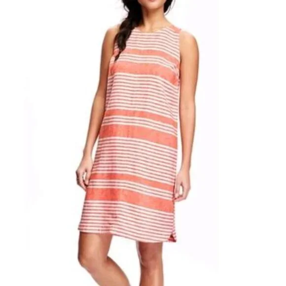 Old Navy | Dresses | Old Navy Linen Blend Shift Dress Small Orange White  Striped Summer Beach | Poshmark